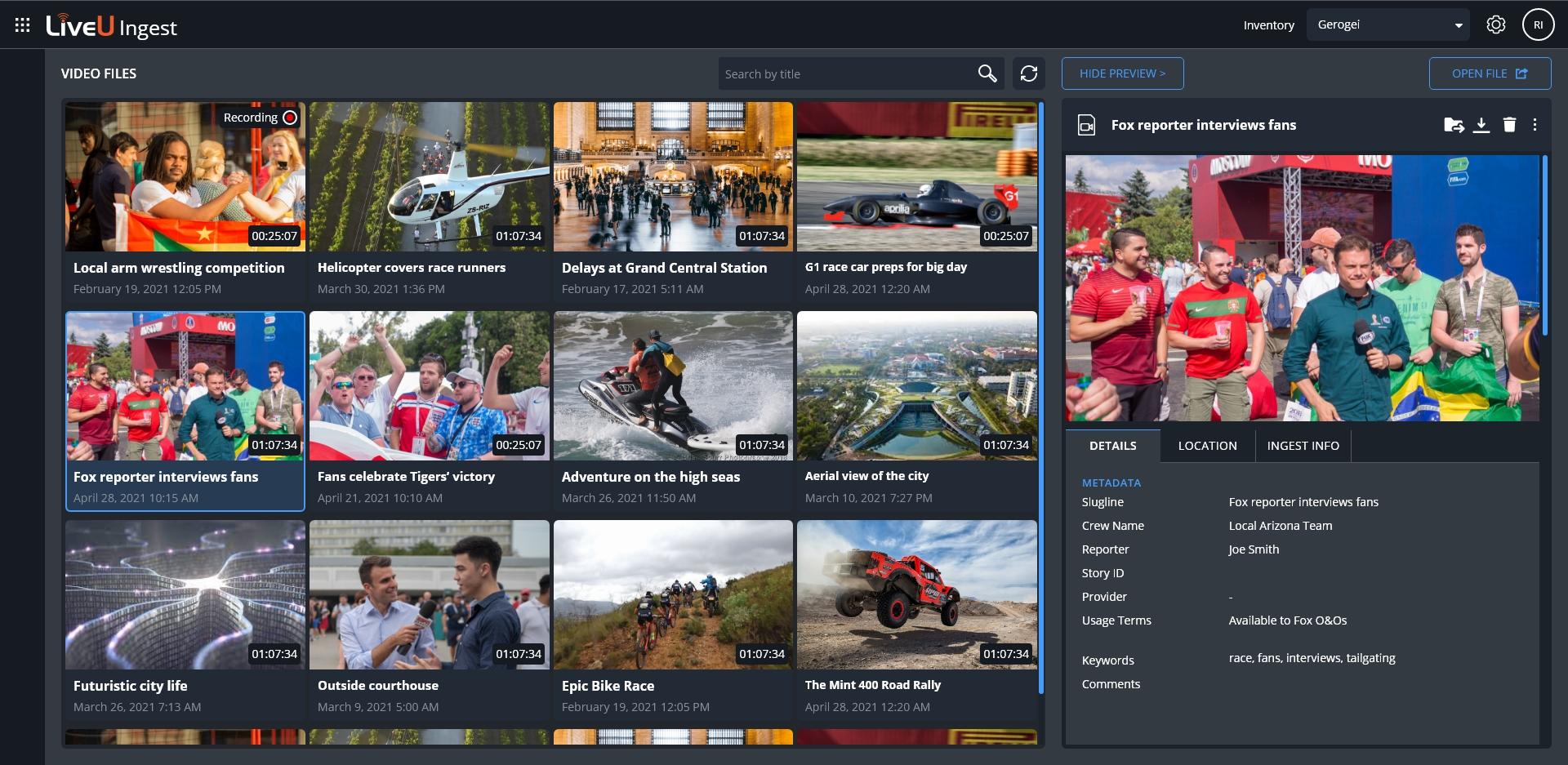 LiveU Ingest – automatic recording and story metadata tagging solution.