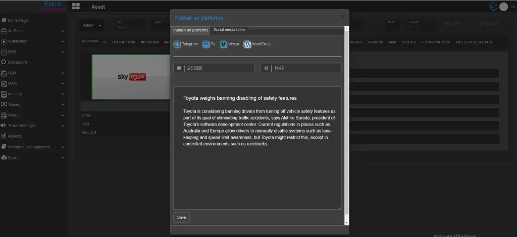Etere integration for wordpress